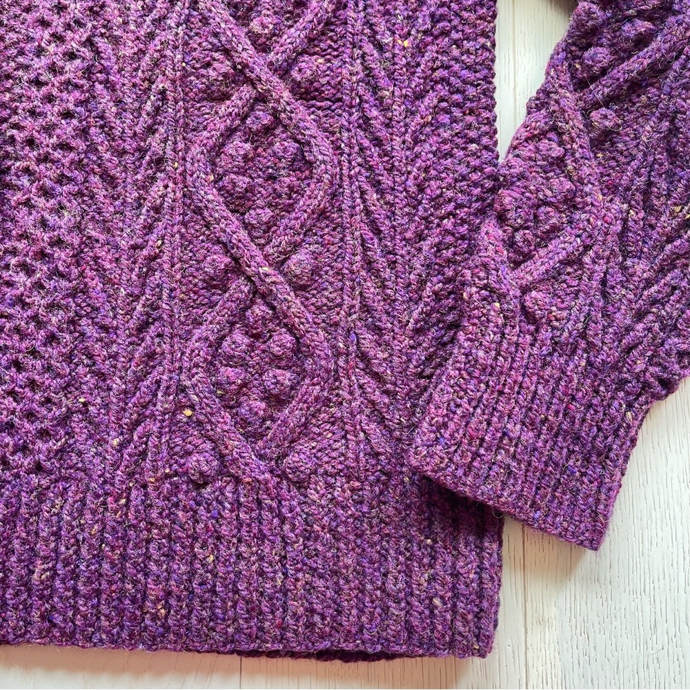 Vintage Mandan Hand Knit 100% Wool Cable Aran Fisherman Chunky Sweater Cardigan - Picture 6 of 14
